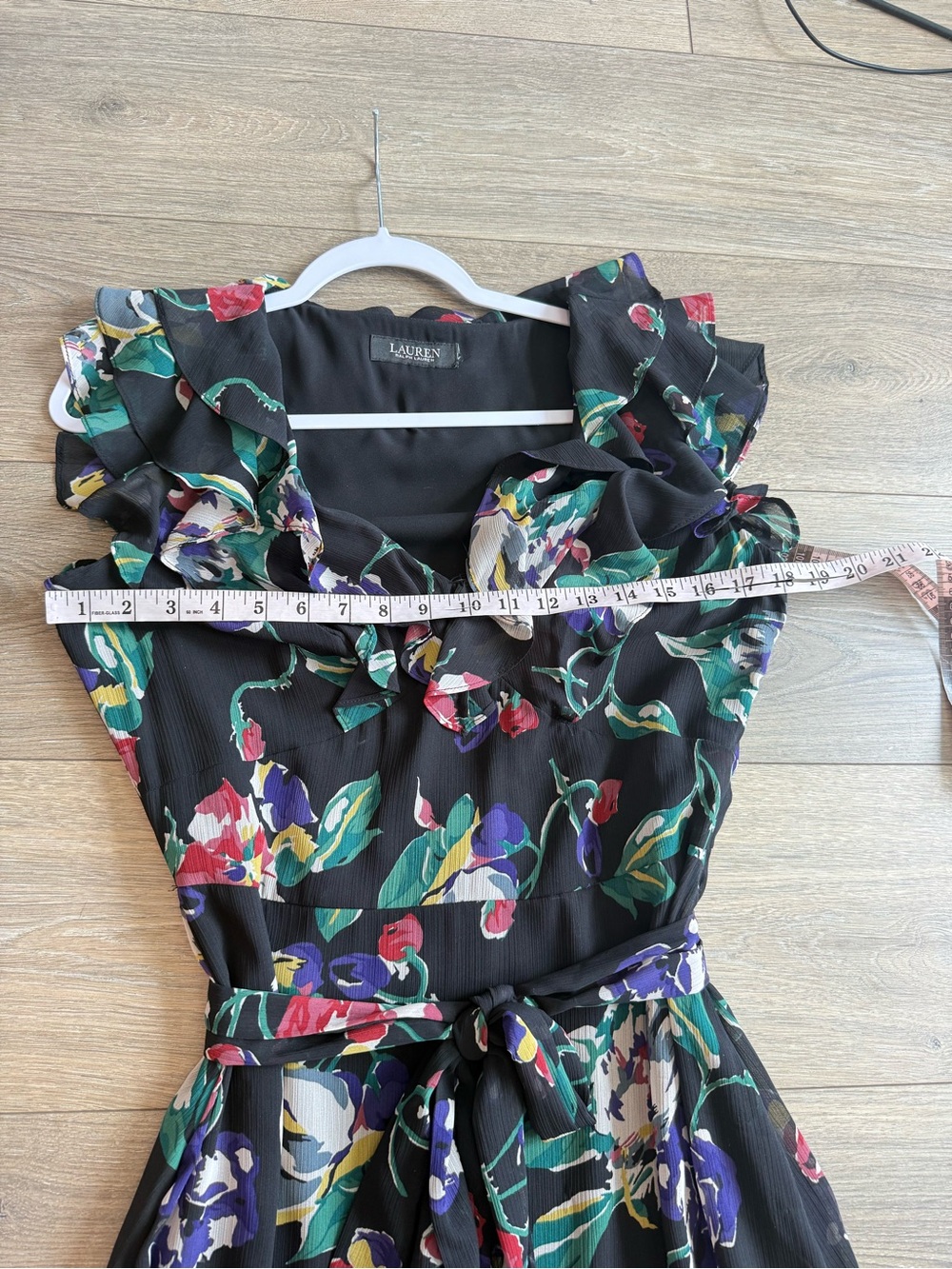 Lauren Ralph Lauren Black Floral Ruffle-Trim Georgette Gown Size 6 - Picture 9 of 14